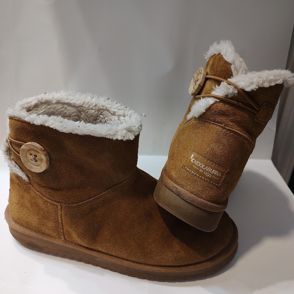 Koolaburra UGG Nalie Mini Boots Women Sz 8 Chestnut Suede Faux Fur 1145890